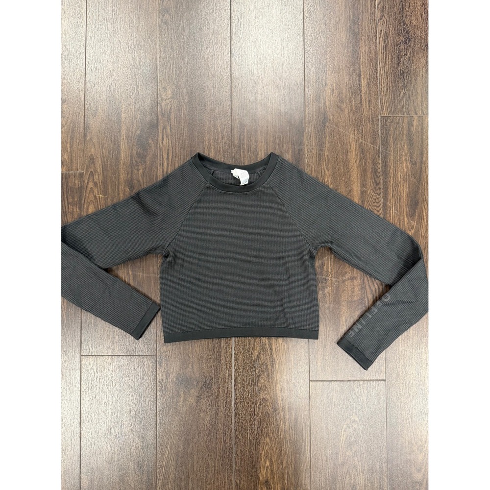OFFLINE by Aerie Waffle Knit‎ Cropped Long Sleeve Top - Gray (Size S)